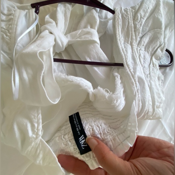 Zara White Rustic Denim Raw Hem Ruffled Cap Sleeve Belted Jumpsuit Playsuit XS - Picture 12 of 13